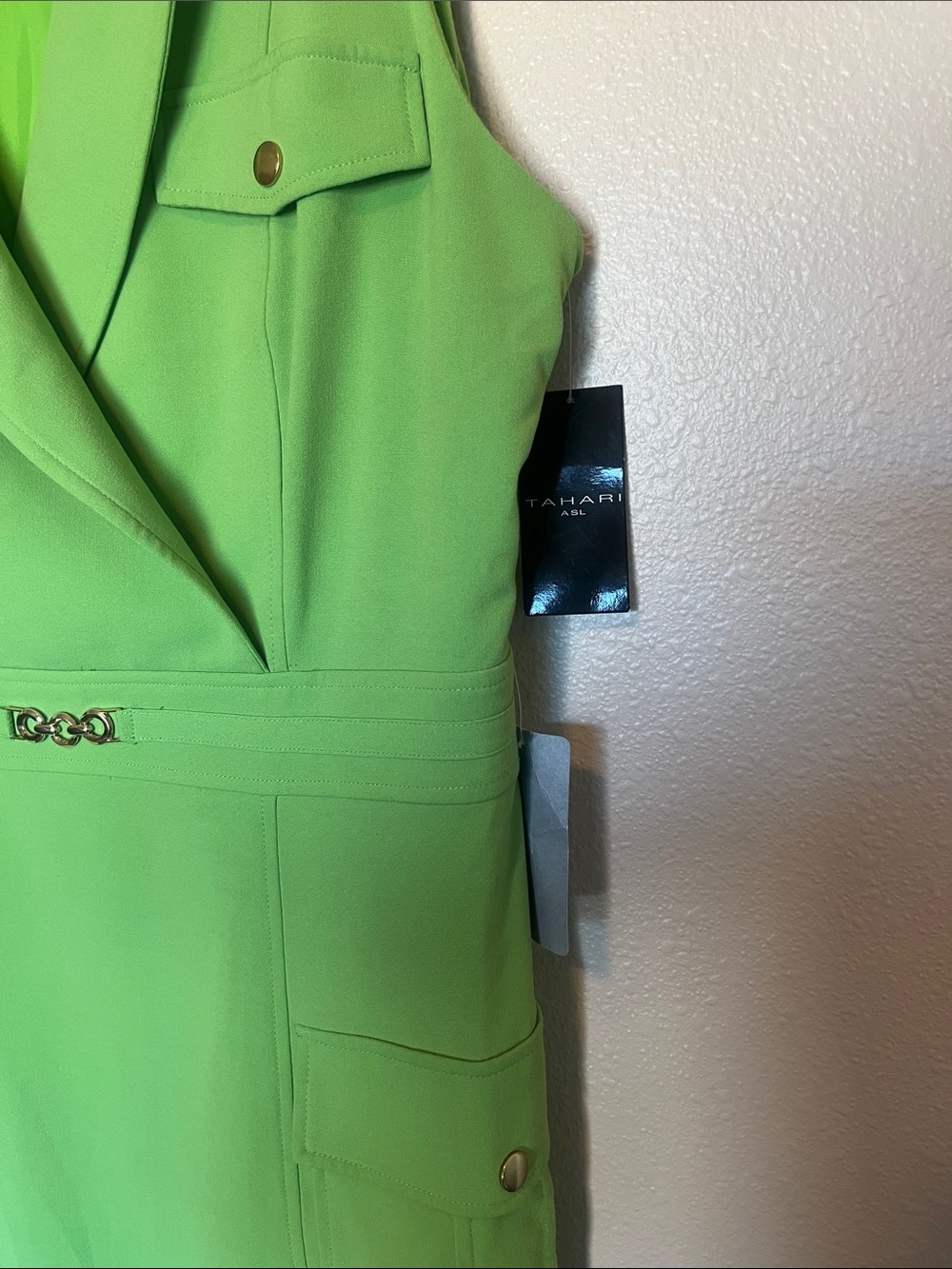 Tahari ASL Lime Green Sleeveless Mini Dress - Picture 7 of 8